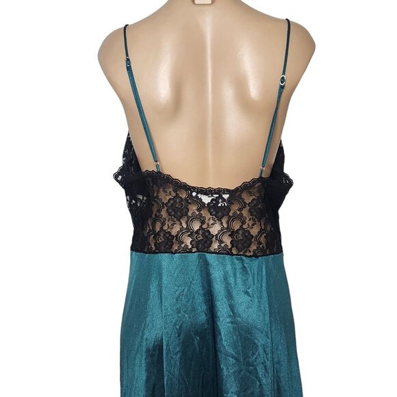Vintage Delicates Nightgown Lace Slip Dress Black and Emerald Green Size Large - Picture 13 of 14